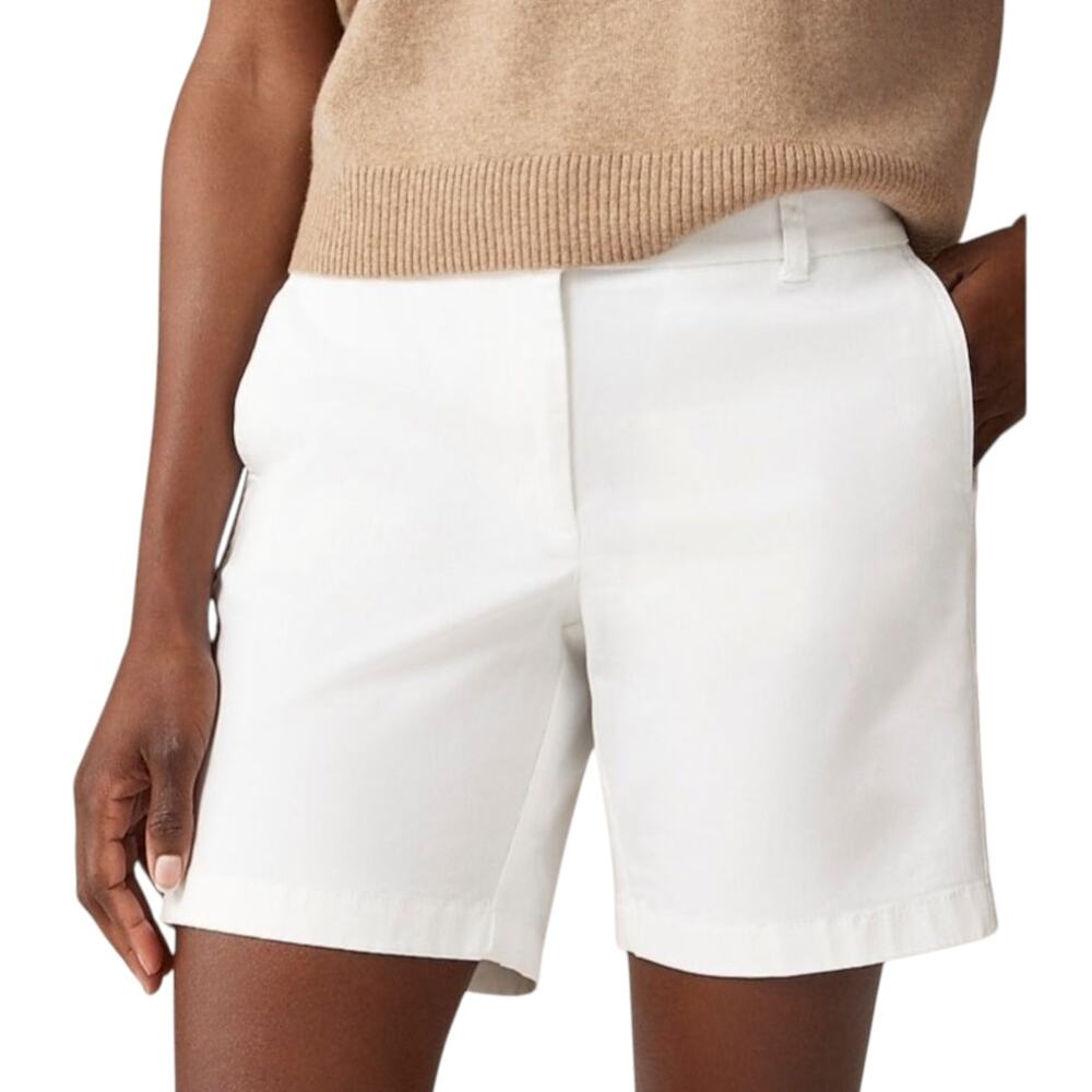 J. Crew 7" Inch Women's Stretch Chino Shorts White Cotton Blend Tailored 10